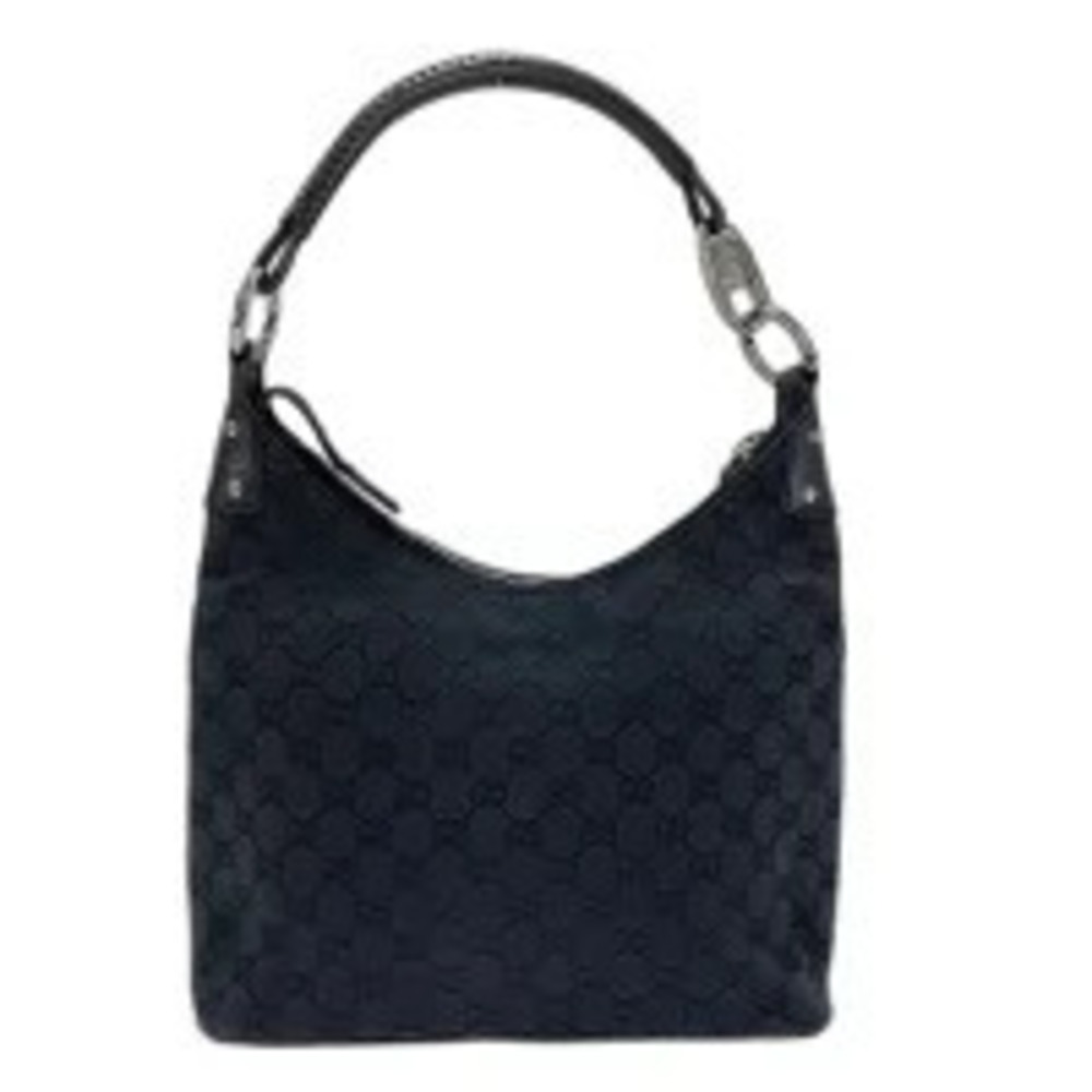 Gucci GG canvas ring handle zip hobo shoulder bag Black